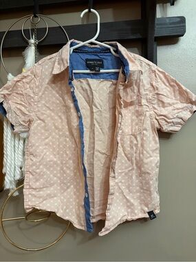 Kenneth Cole Peach Short Sleeve Button-Down with Blue Trim